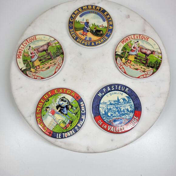 Mikasa Fromage WC301 Coasters Set of 5 French Cheese Label Ceramic Cork Back - Picture 10 of 16